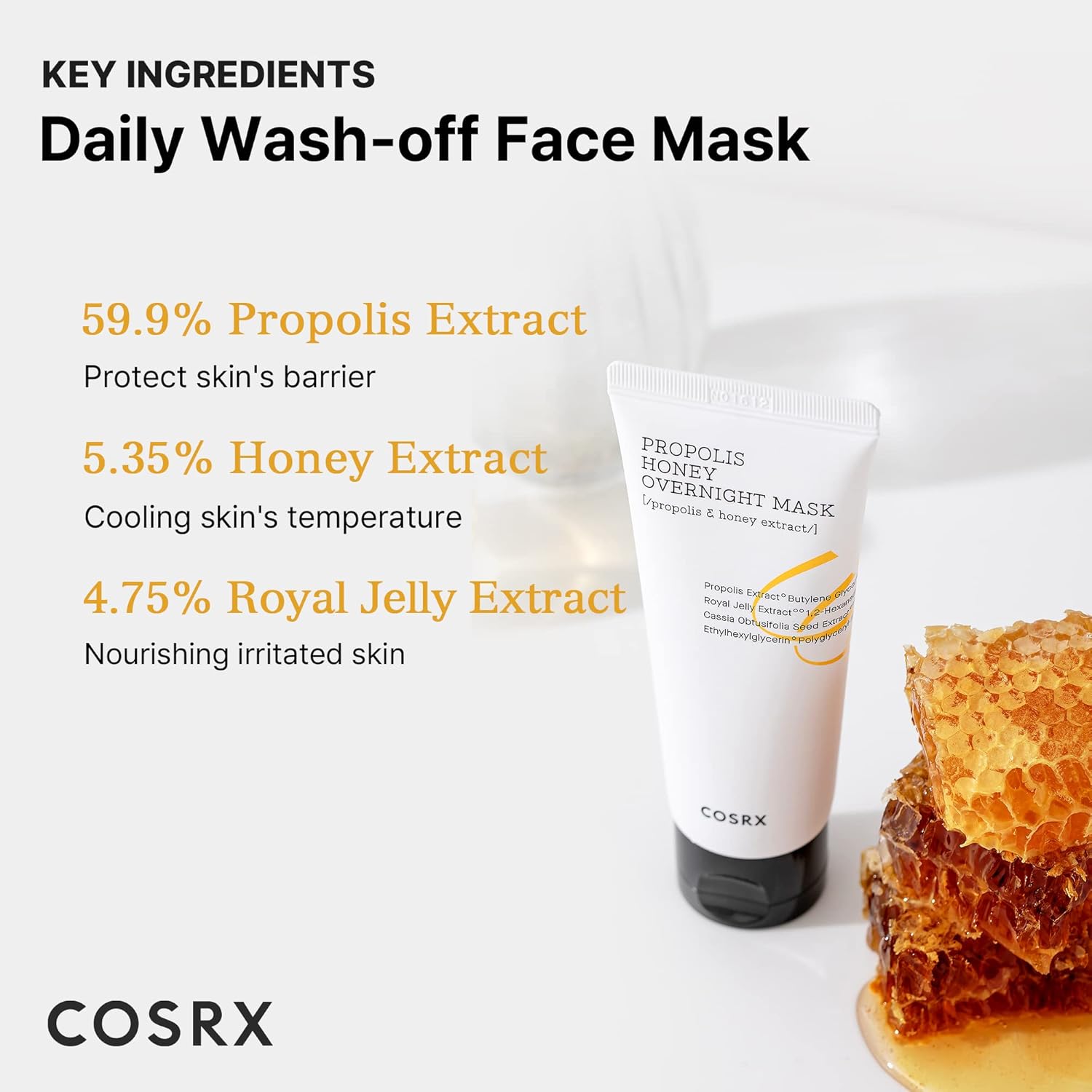 COSRX Full Fit Propolis Honey Overnight Mask | 2.03 fl.oz / 60ml | Propolis Extract 87% | Korean Skin Care, Cruelty Free, Paraben Free